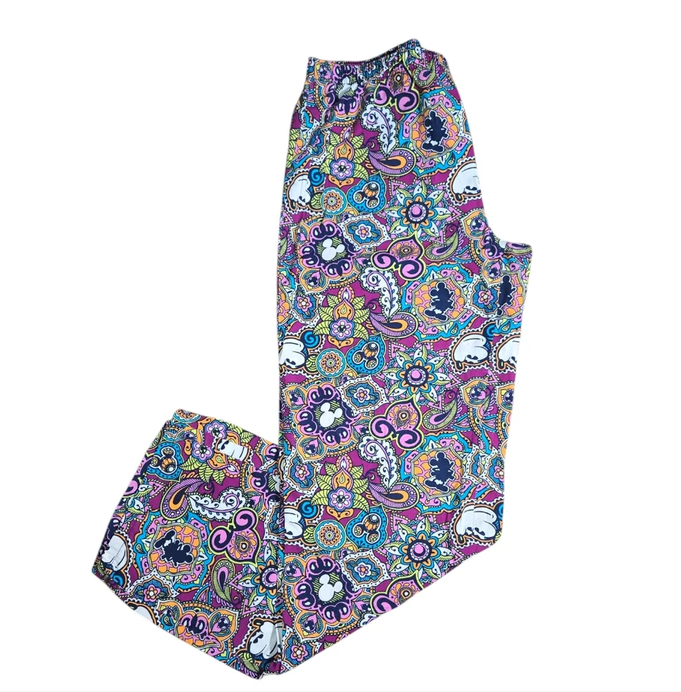Disney Parks Pink & Purple Floral Paisley Mickey Mouse Print Pajama Pants Size S
